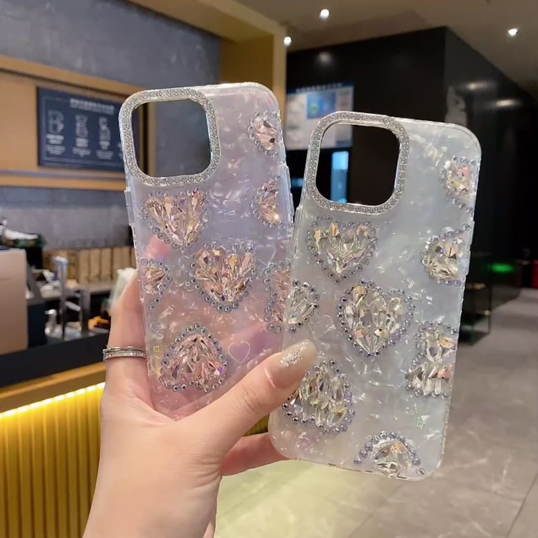 DIY Rhinestone Heart Apple Phone Case