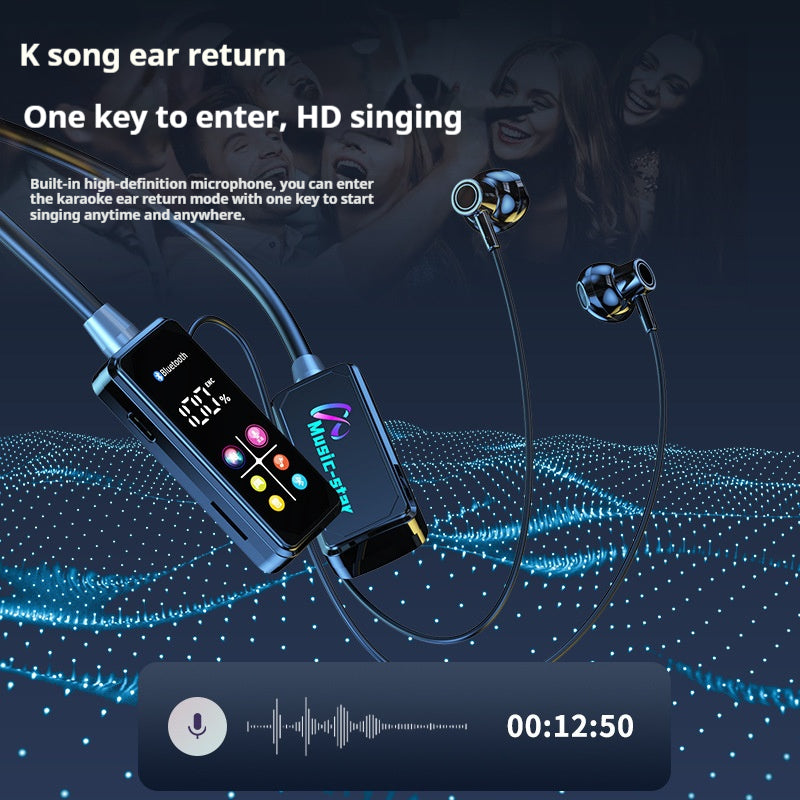 Color screen digital display neck hanging long battery life wireless sports earphones