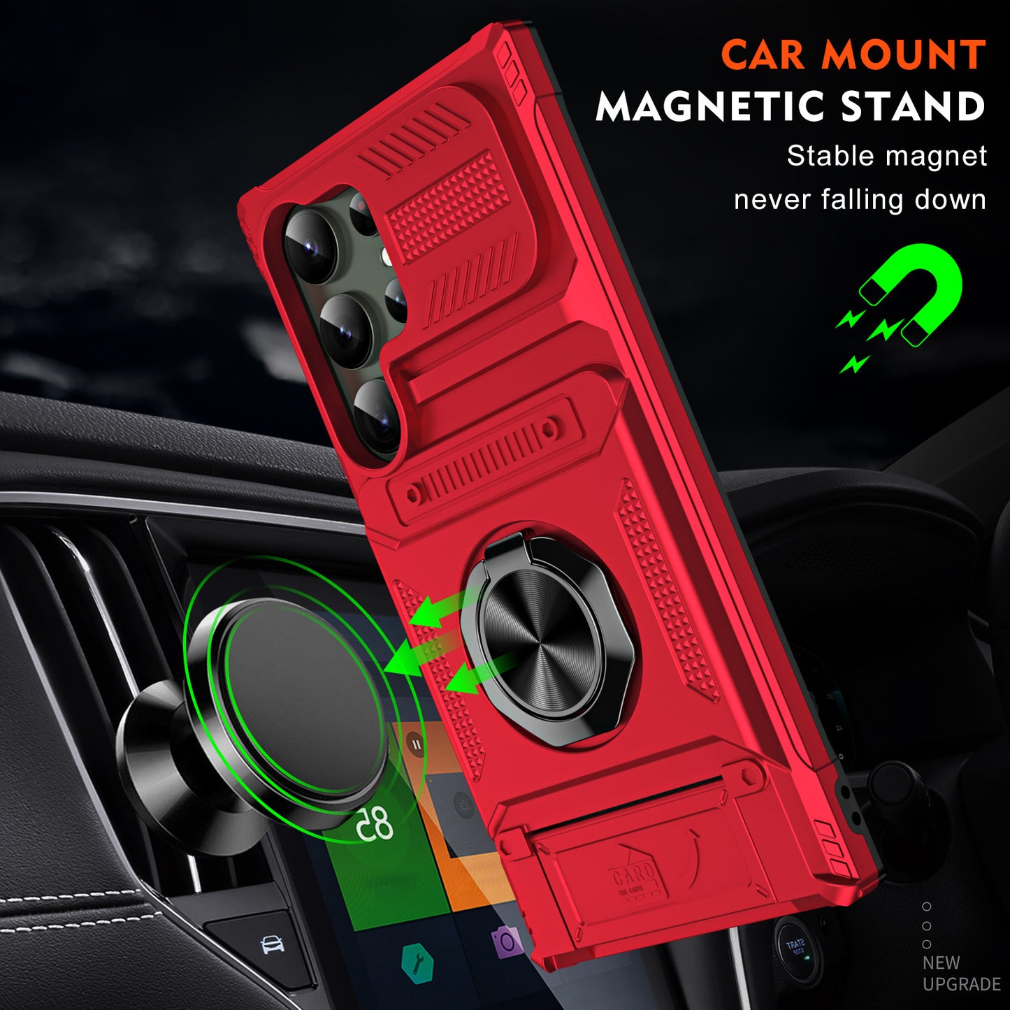 Car magnetic hidden card slot anti-fall ring holder Samsung mobile phone case