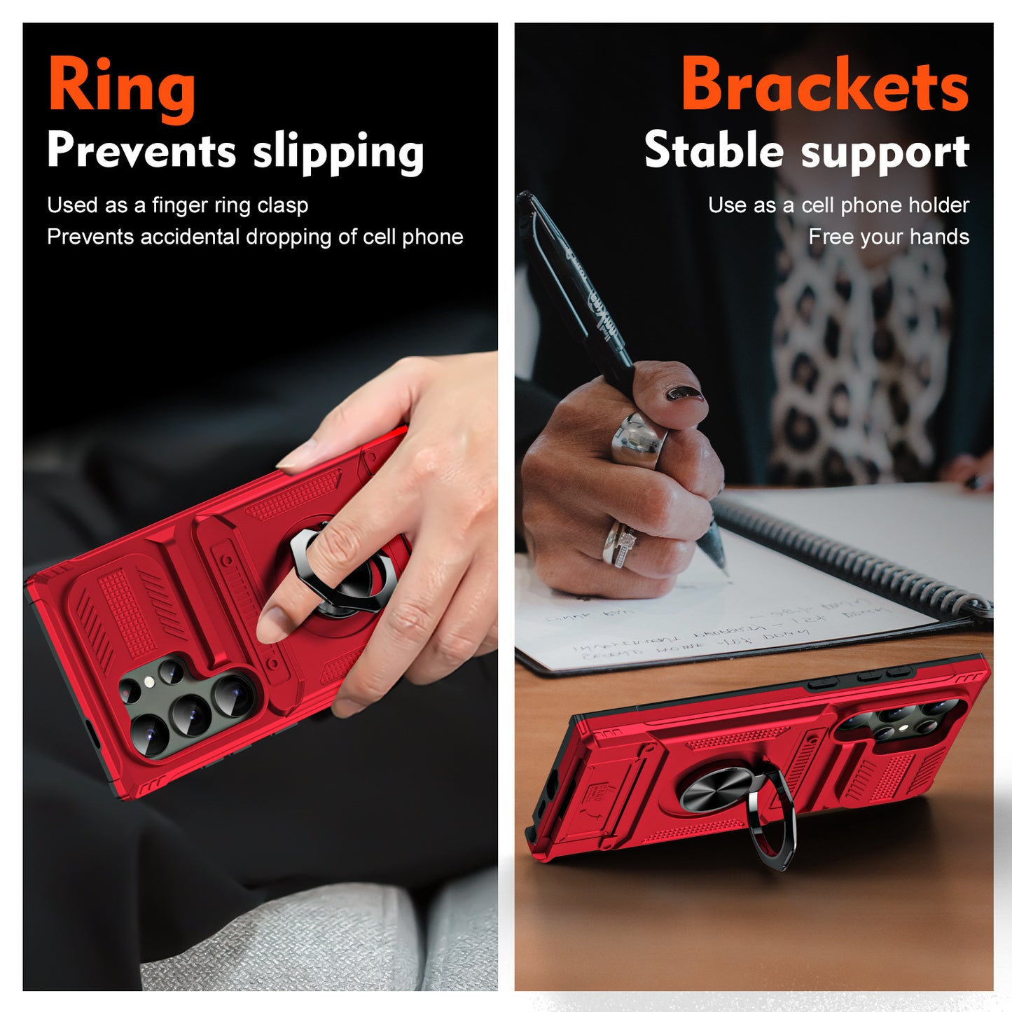Car magnetic hidden card slot anti-fall ring holder Samsung mobile phone case