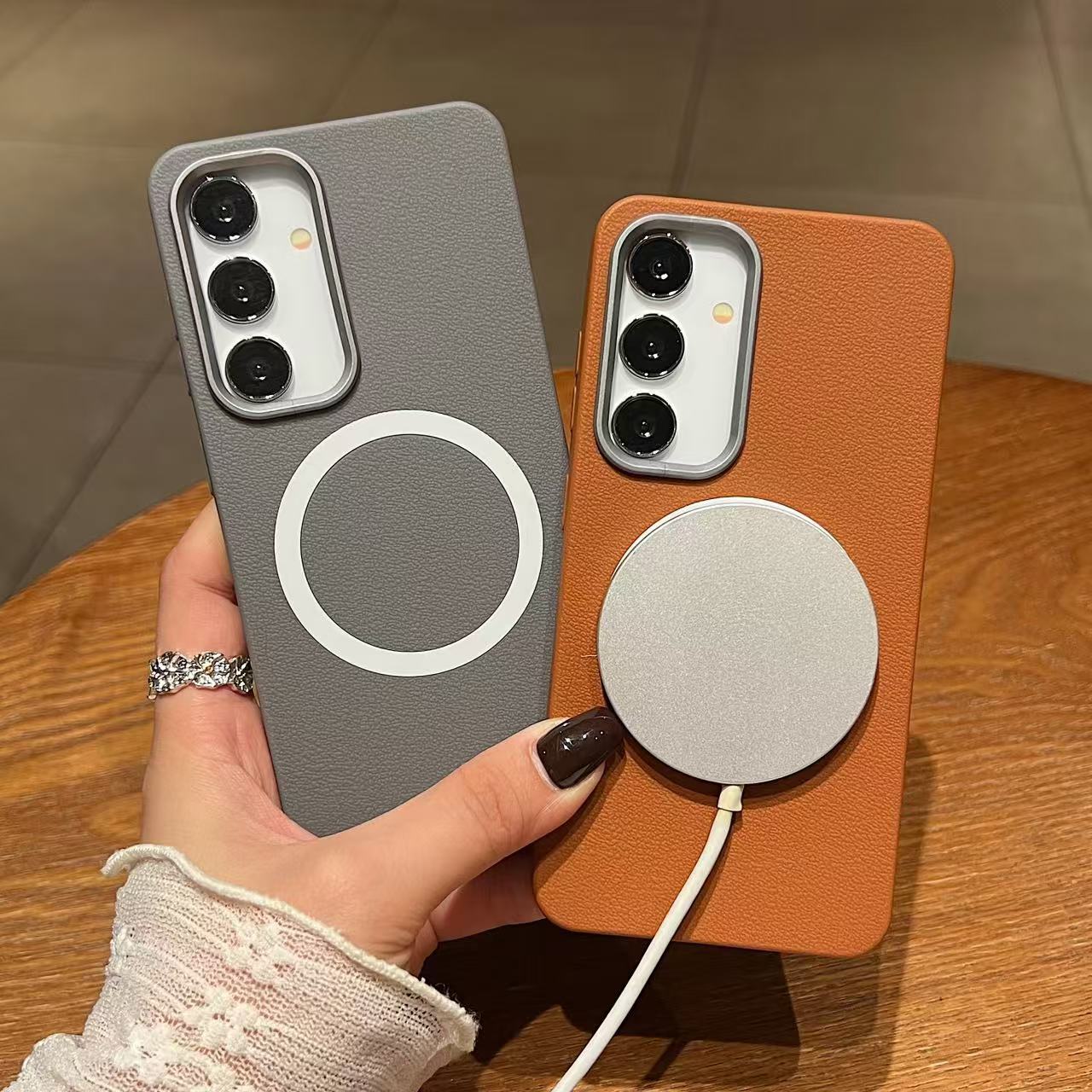 Matte leather magnetic Samsung phone case