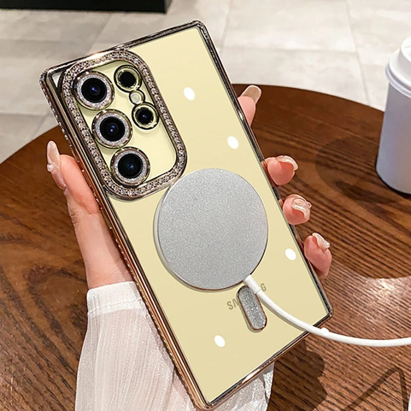 Rhinestone magnetic glitter electroplated Samsung mobile phone case