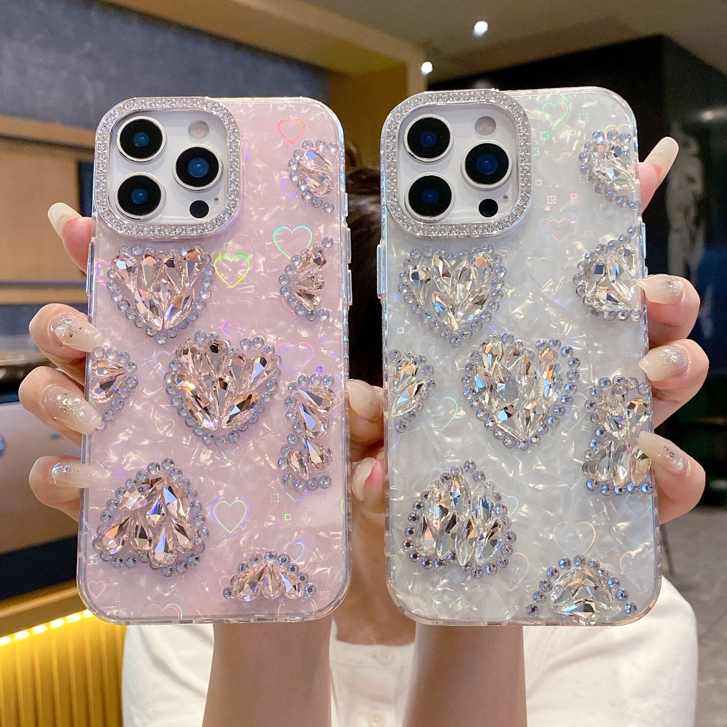 DIY Rhinestone Heart Apple Phone Case