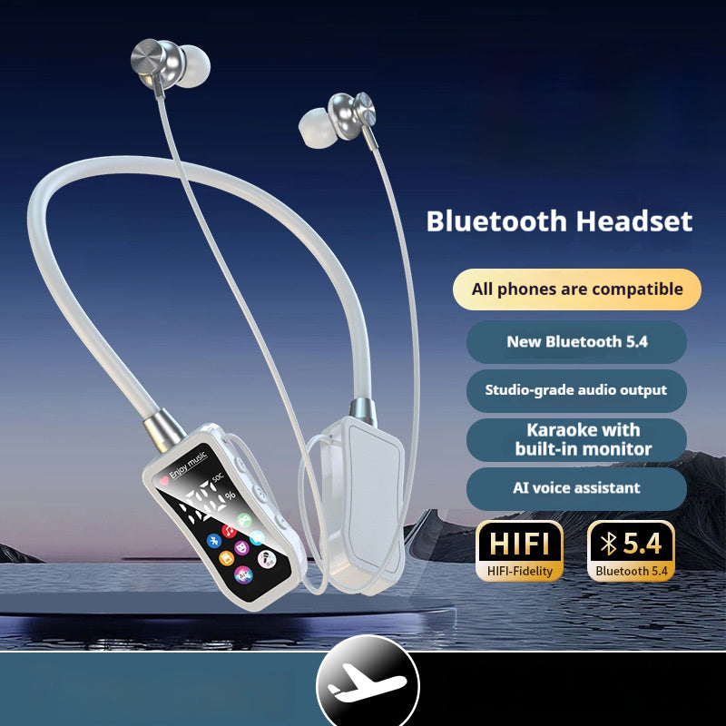 Digital Display Neckband Wireless Bluetooth Sports Headphones