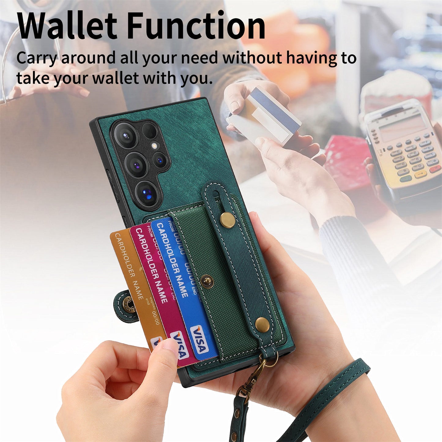 Wristband Lanyard Card Slot Leather Case Samsung Phone Case