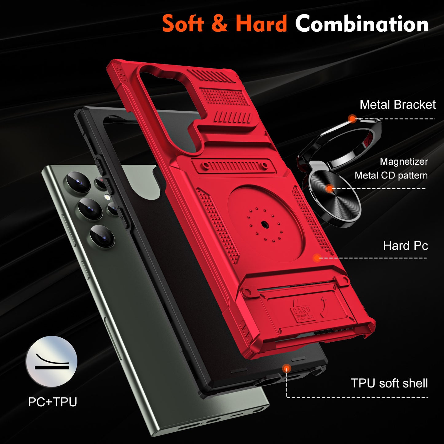 Car magnetic hidden card slot anti-fall ring holder Samsung mobile phone case