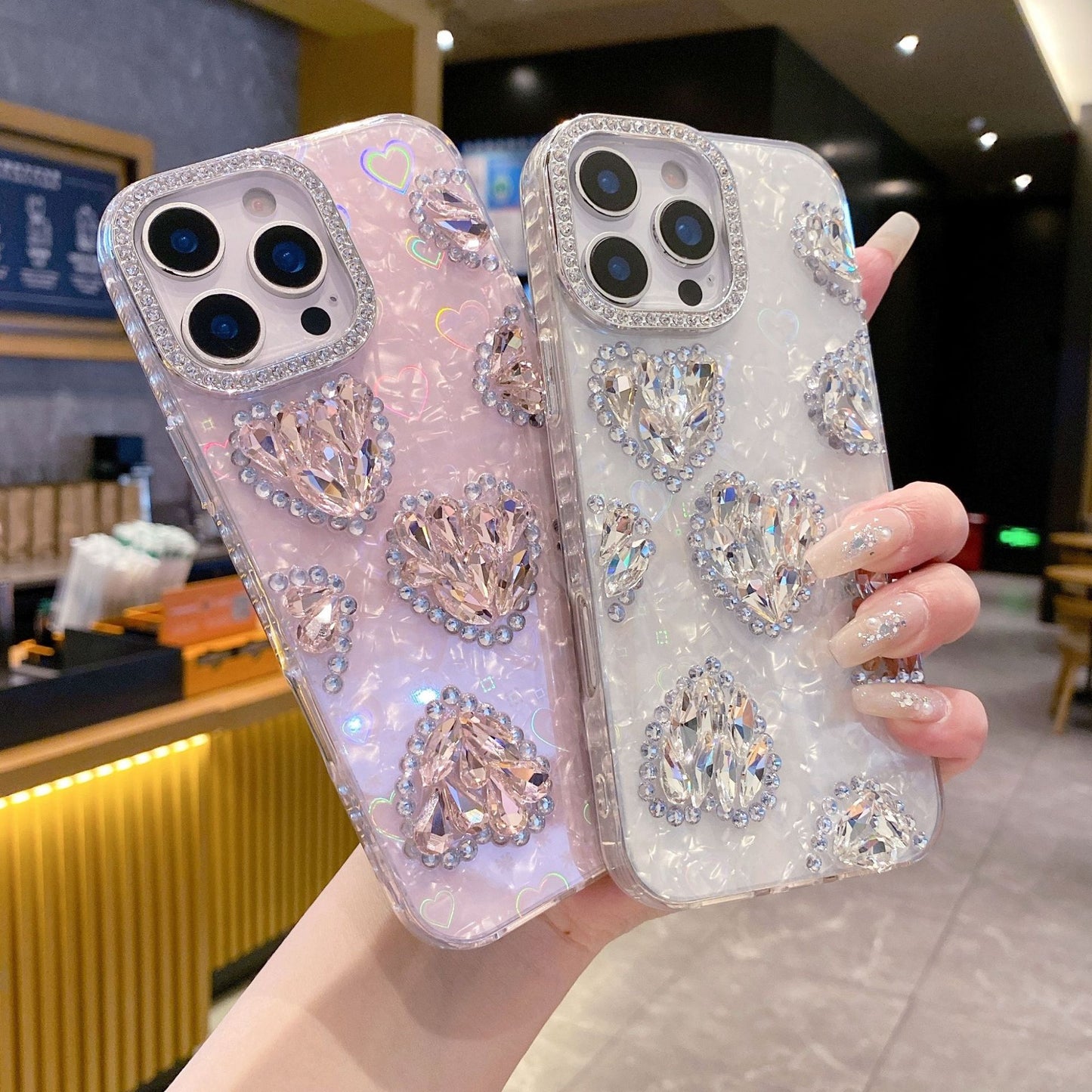 DIY Rhinestone Heart Apple Phone Case