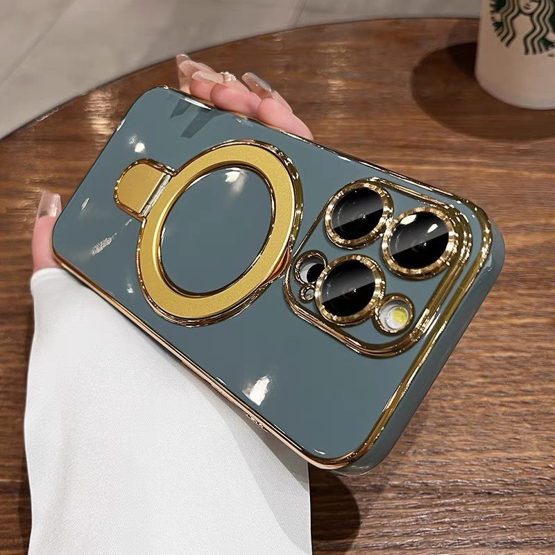 Electroplating solid color magnetic bracket iPhone case