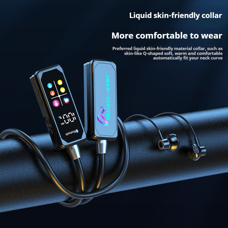Color screen digital display neck hanging long battery life wireless sports earphones