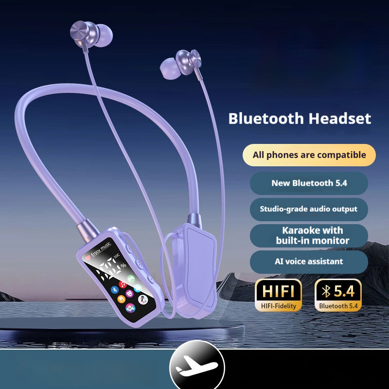 Digital Display Neckband Wireless Bluetooth Sports Headphones