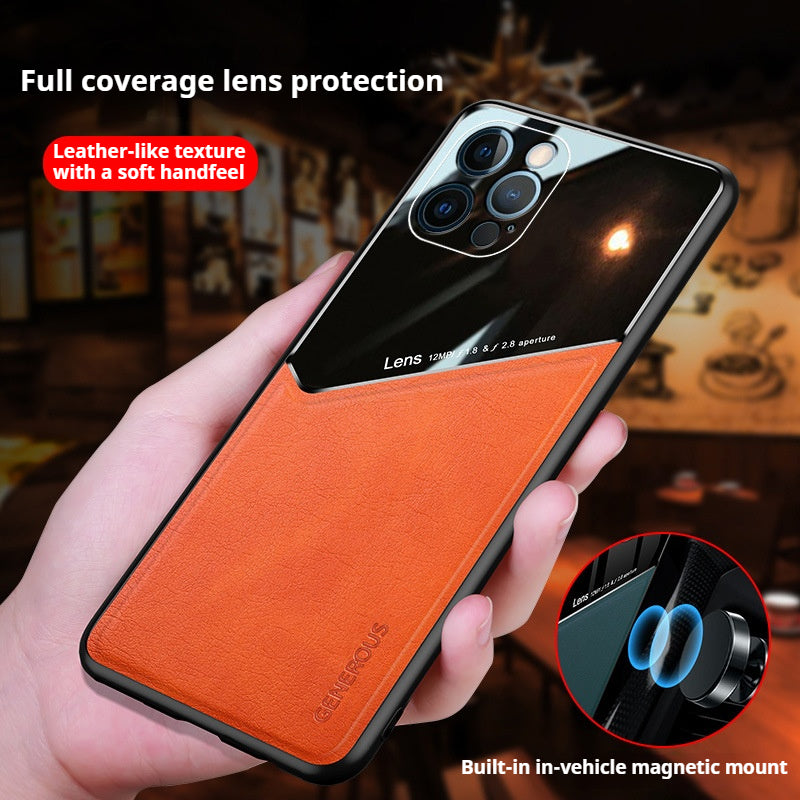 Full-coverage leather textured magnetic Apple phone case