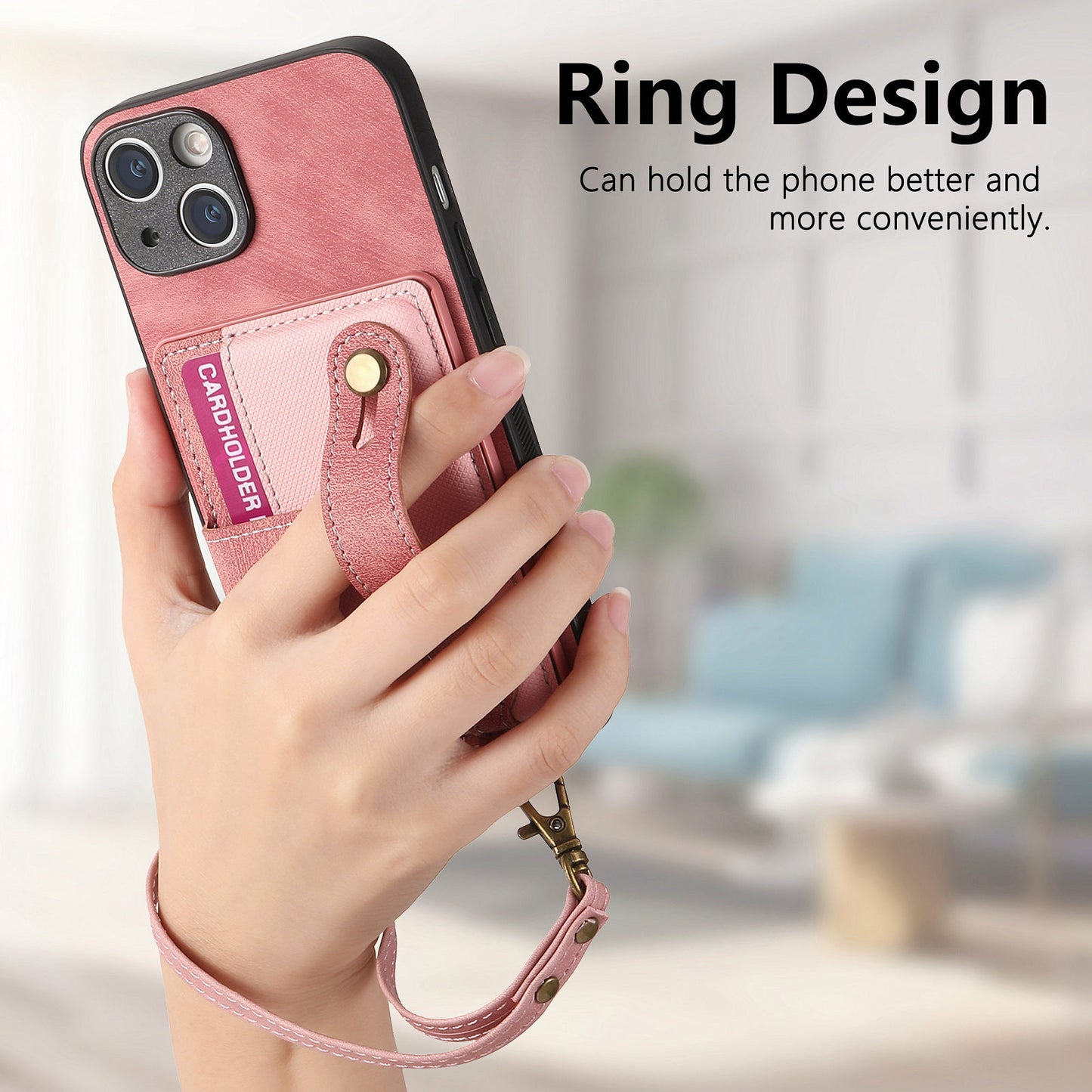Wristband Lanyard Card Slot Leather Case Apple Phone Case