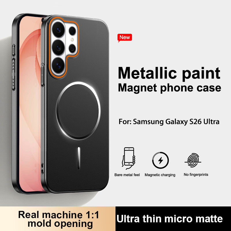 Full-coverage painted Samsung phone case with thin magnetic closure