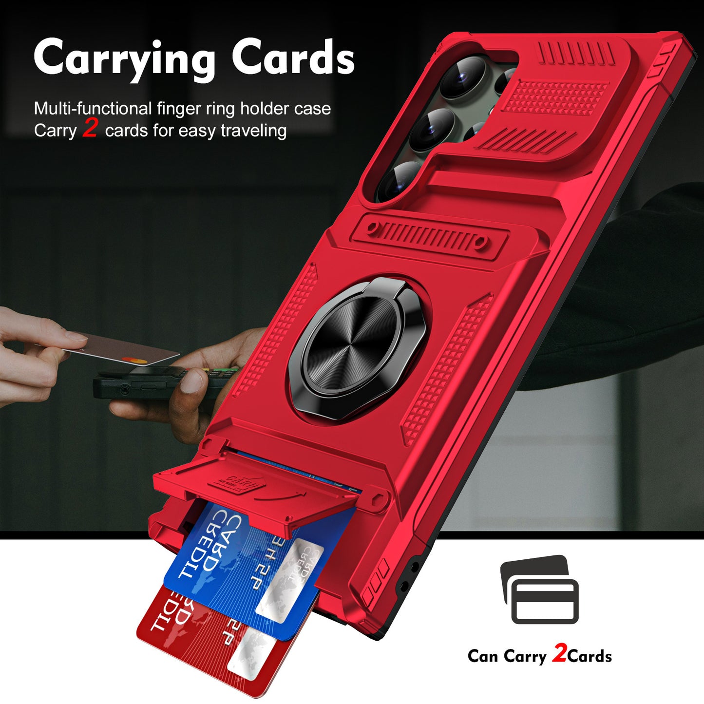 Car magnetic hidden card slot anti-fall ring holder Samsung mobile phone case