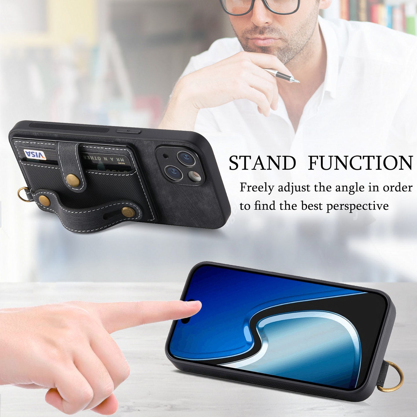 Wristband Lanyard Card Slot Leather Case Apple Phone Case