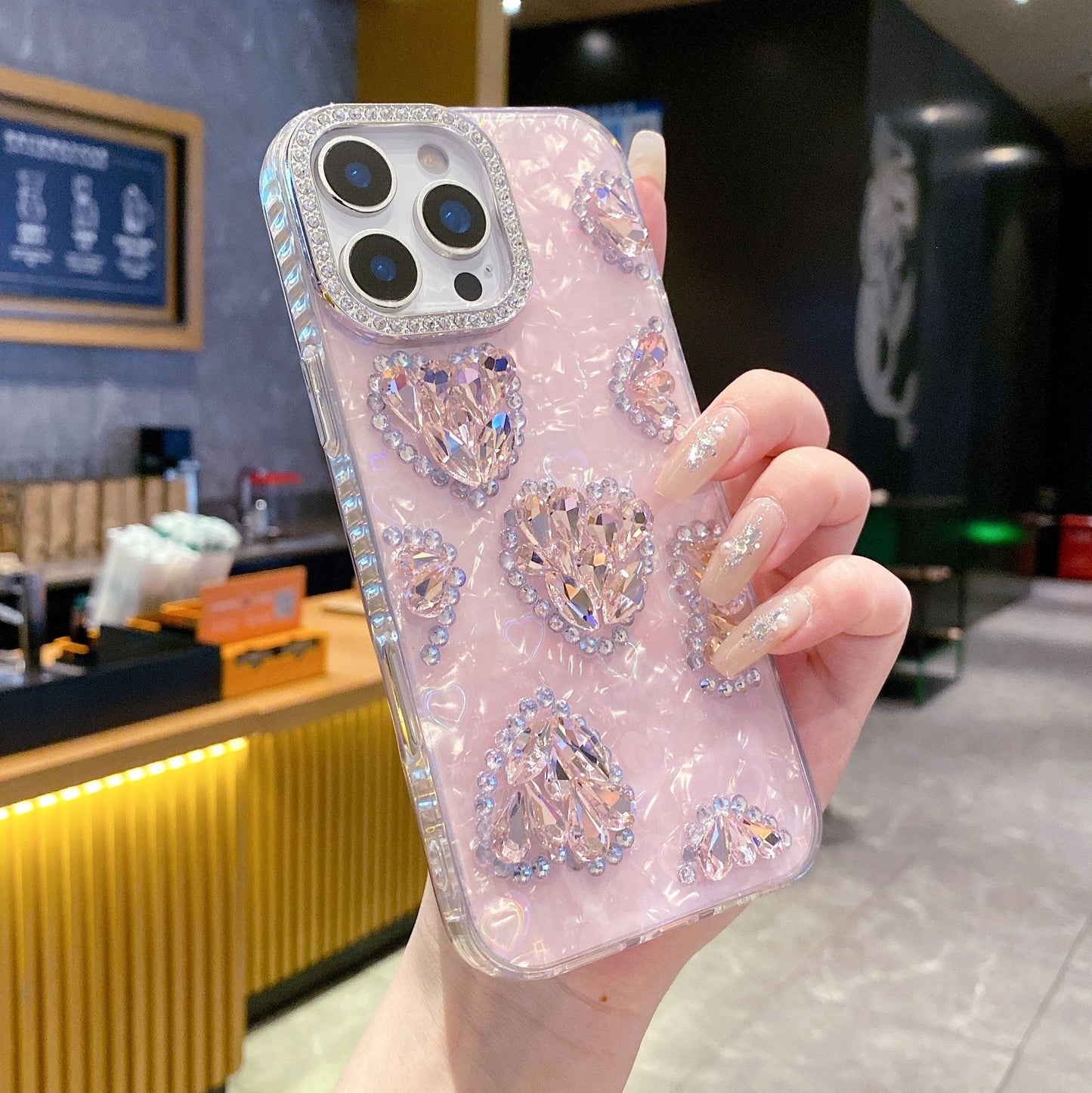 DIY Rhinestone Heart Apple Phone Case