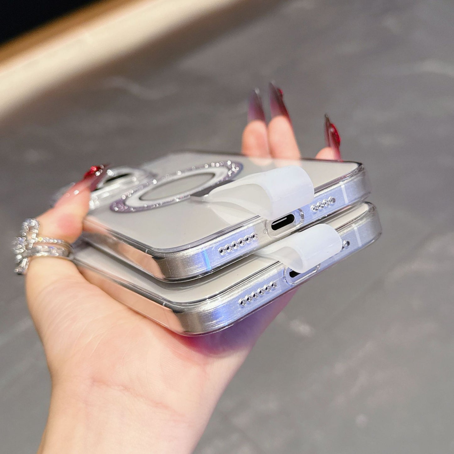 Transparent glitter magnetic iPhone case