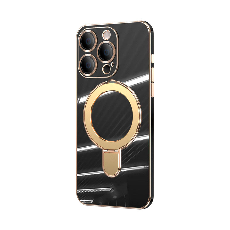 Electroplating solid color magnetic bracket iPhone case