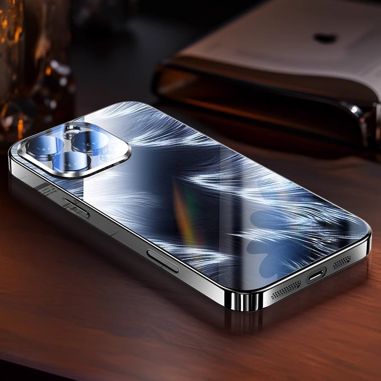 Ice crystal feather yarn electroplated glass Apple phone case