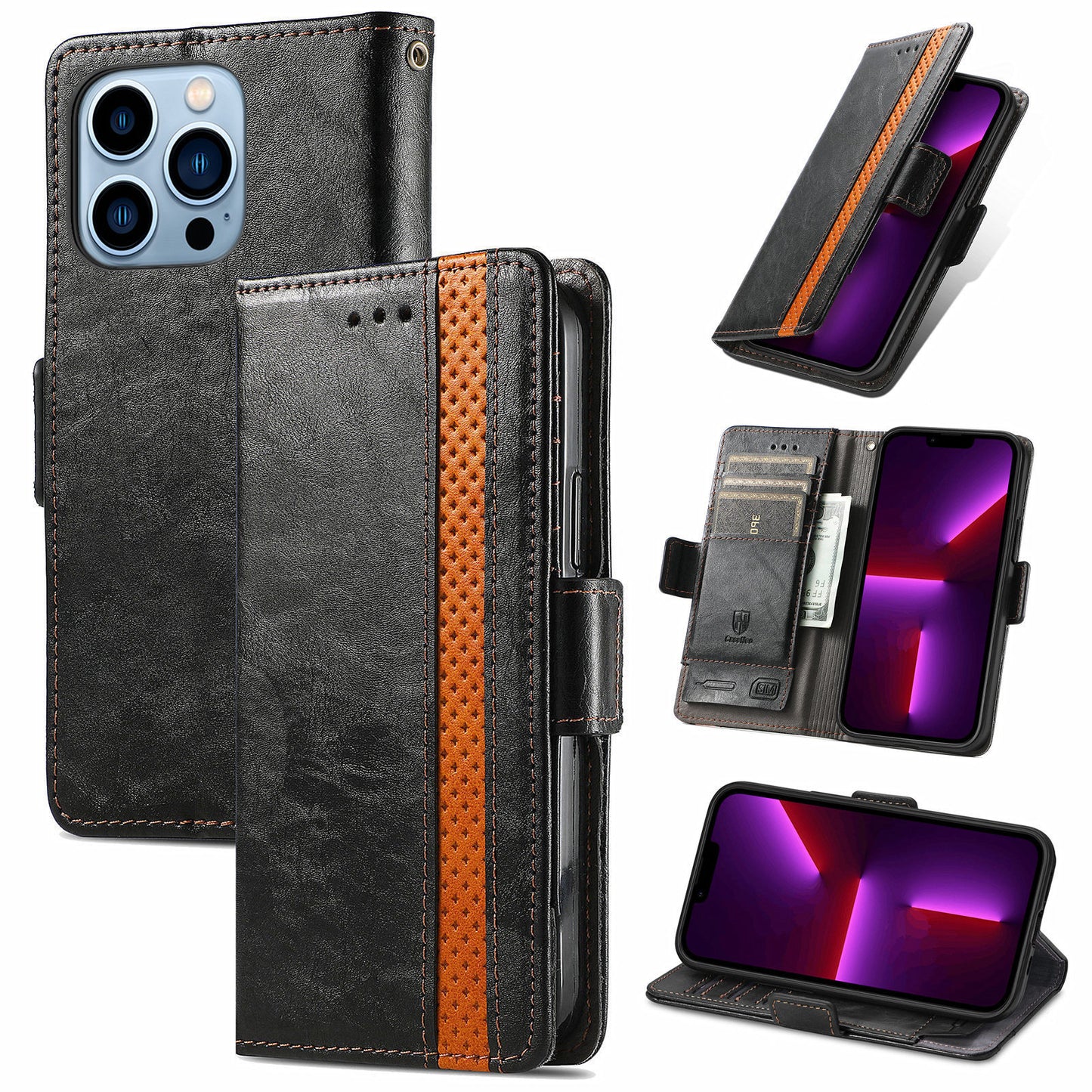 Leather anti-theft brush magnetic flip iPhone protective case
