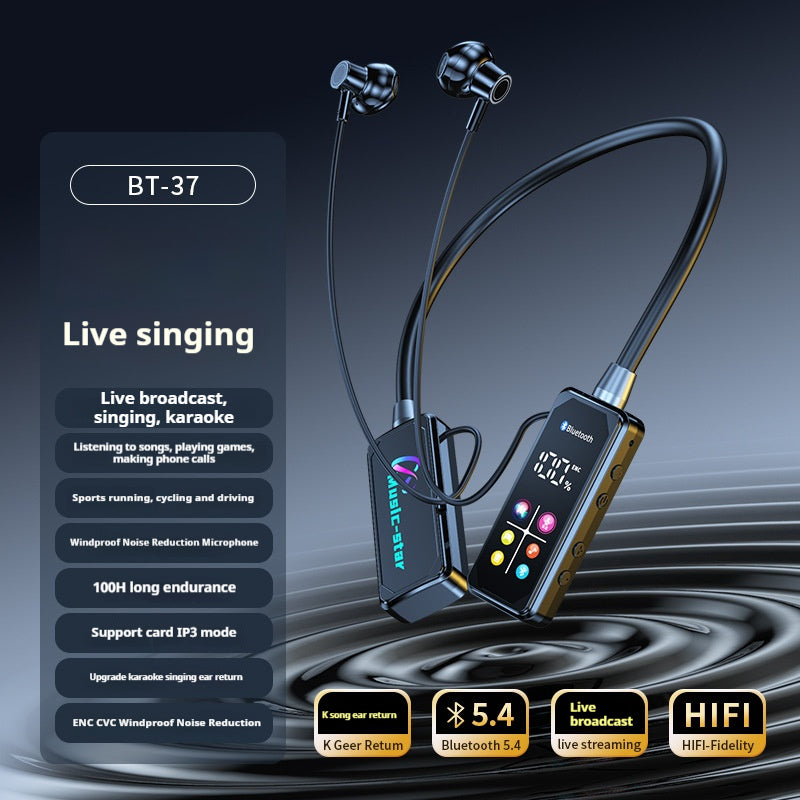 Color screen digital display neck hanging long battery life wireless sports earphones