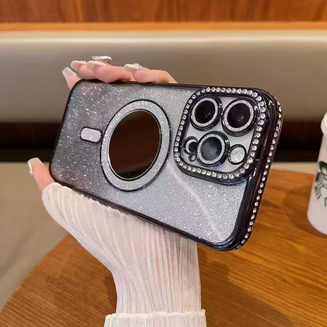 Diamond Magnetic Makeup Mirror Apple Phone Case