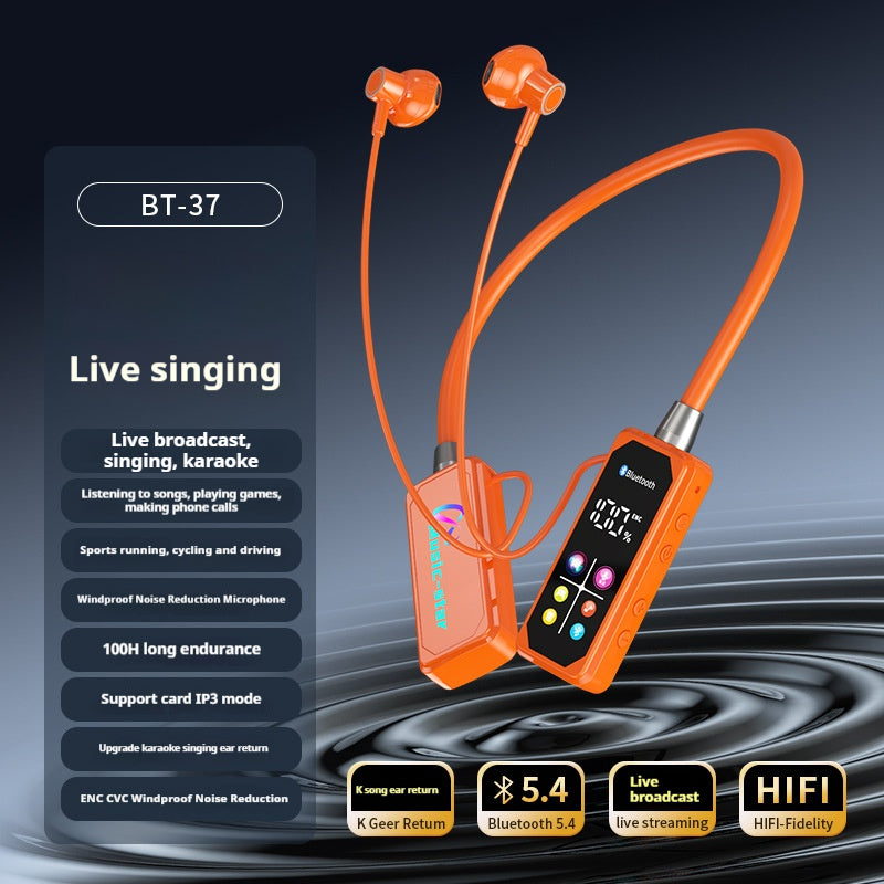 Color screen digital display neck hanging long battery life wireless sports earphones