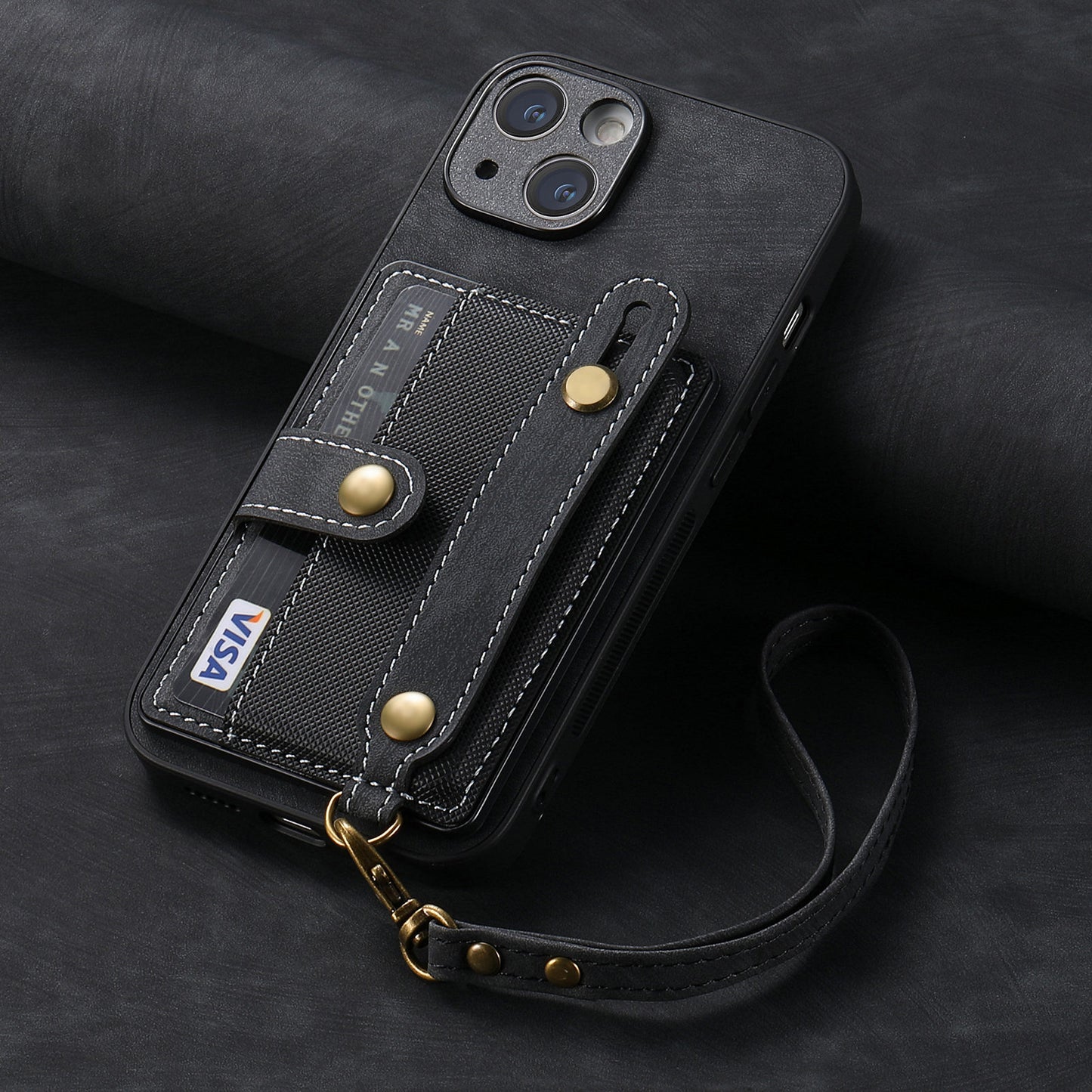 Wristband Lanyard Card Slot Leather Case Apple Phone Case