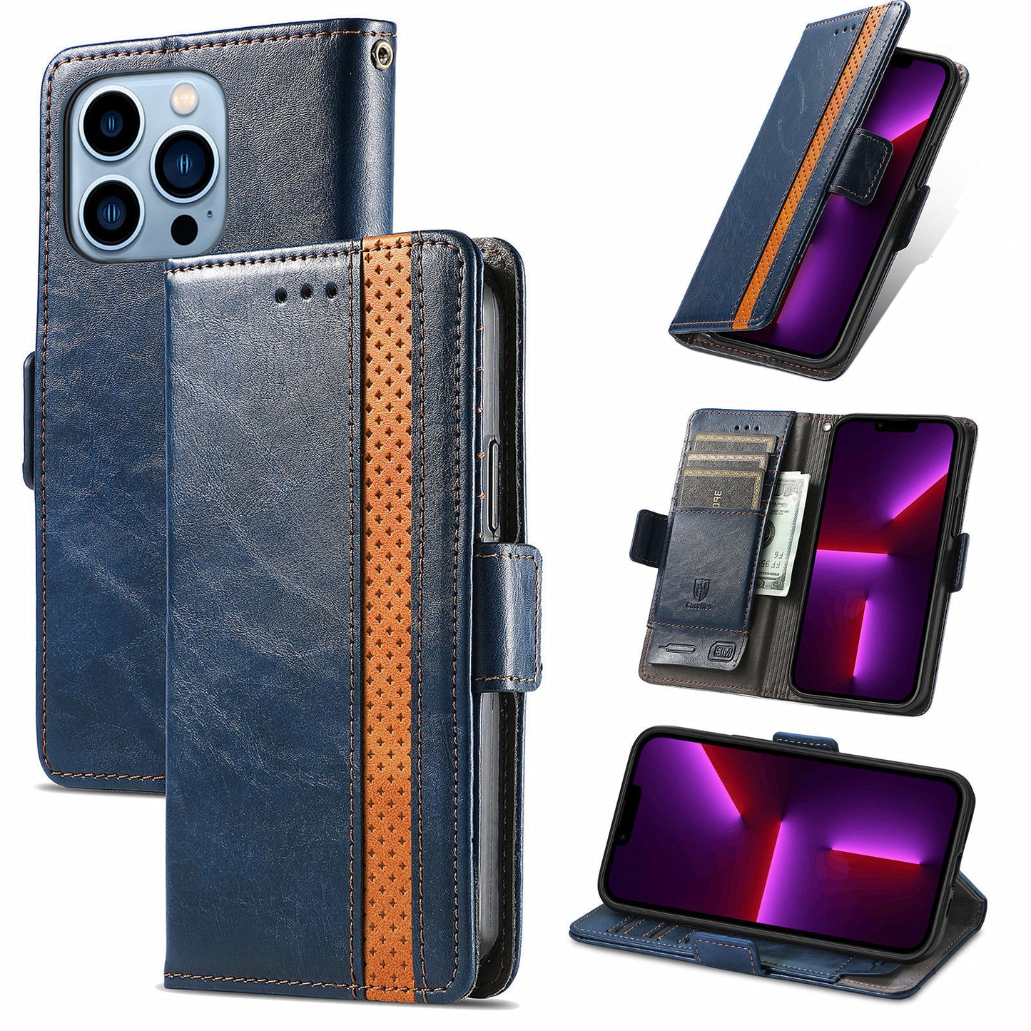 Leather anti-theft brush magnetic flip iPhone protective case