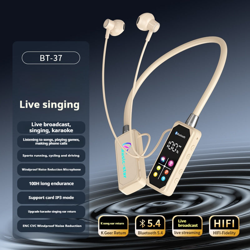 Color screen digital display neck hanging long battery life wireless sports earphones