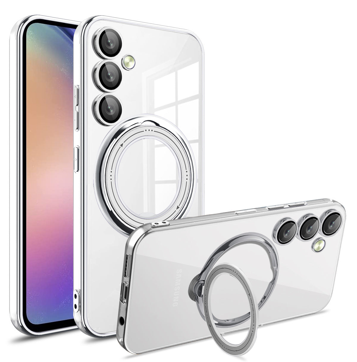 Electroplating transparent bright shield magnetic bracket Samsung mobile phone case