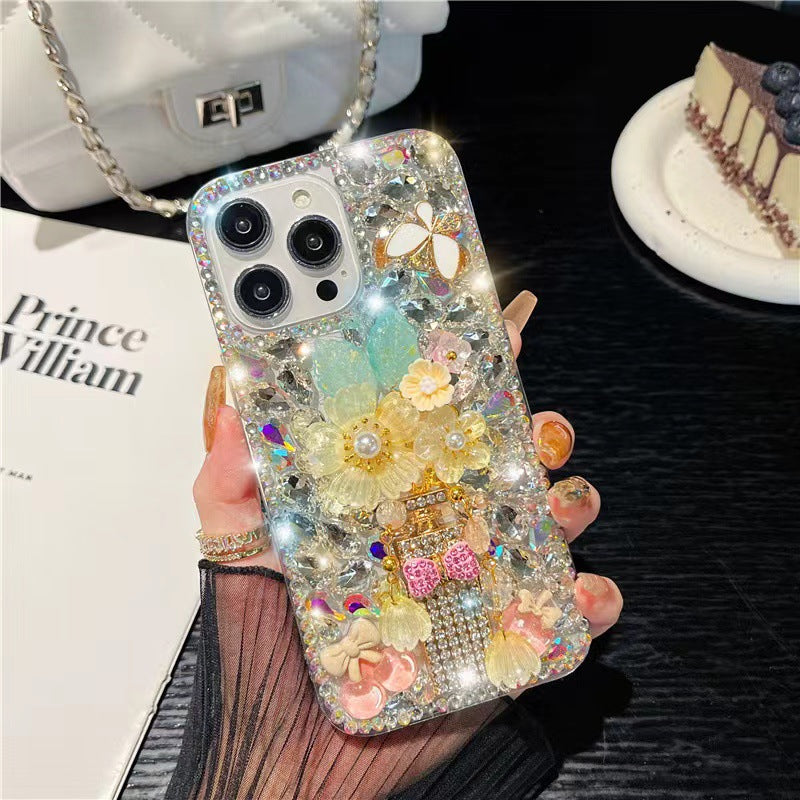 Glass rhinestone 3D flower iPhone case