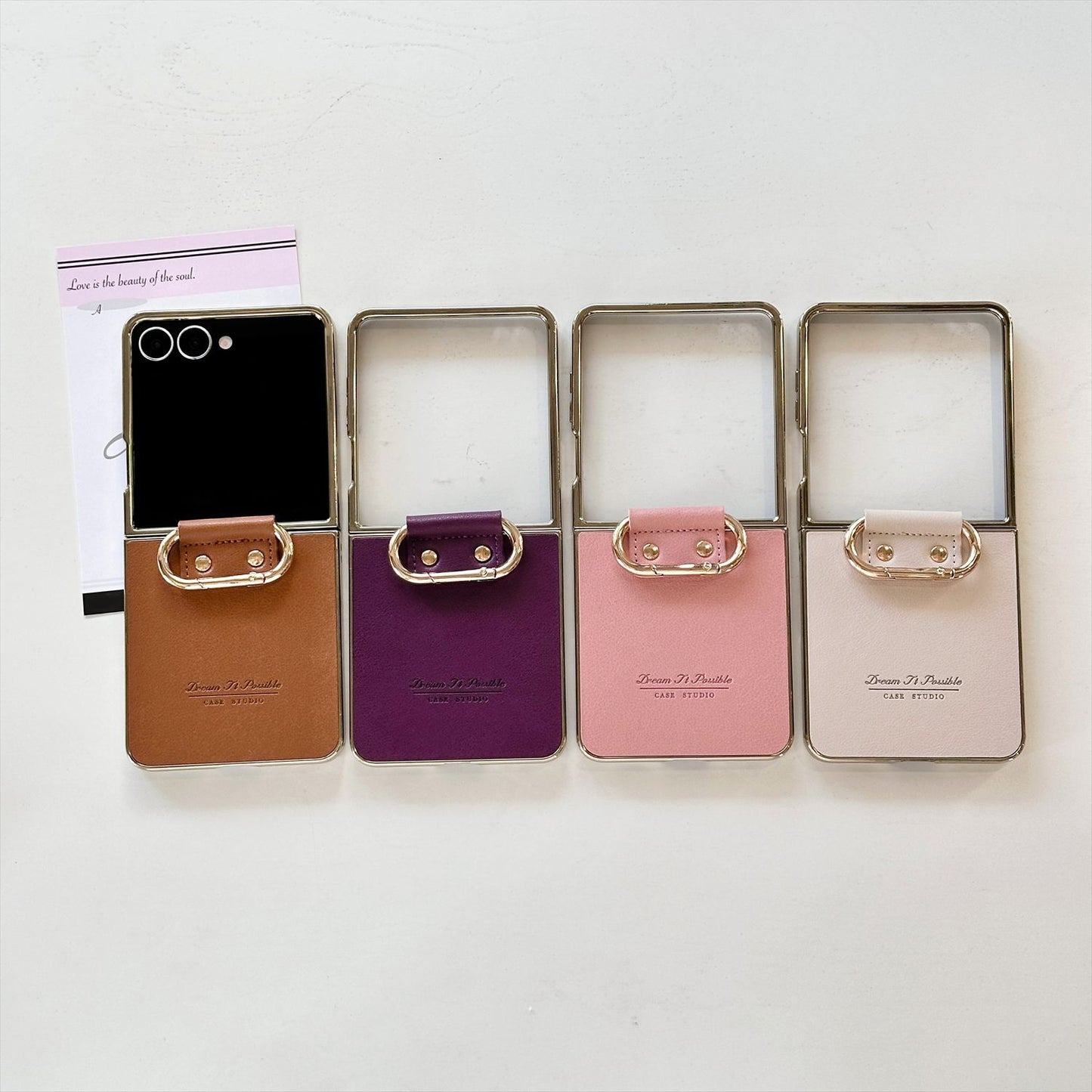 Plain leather electroplating ring buckle Samsung Z Flip mobile phone case