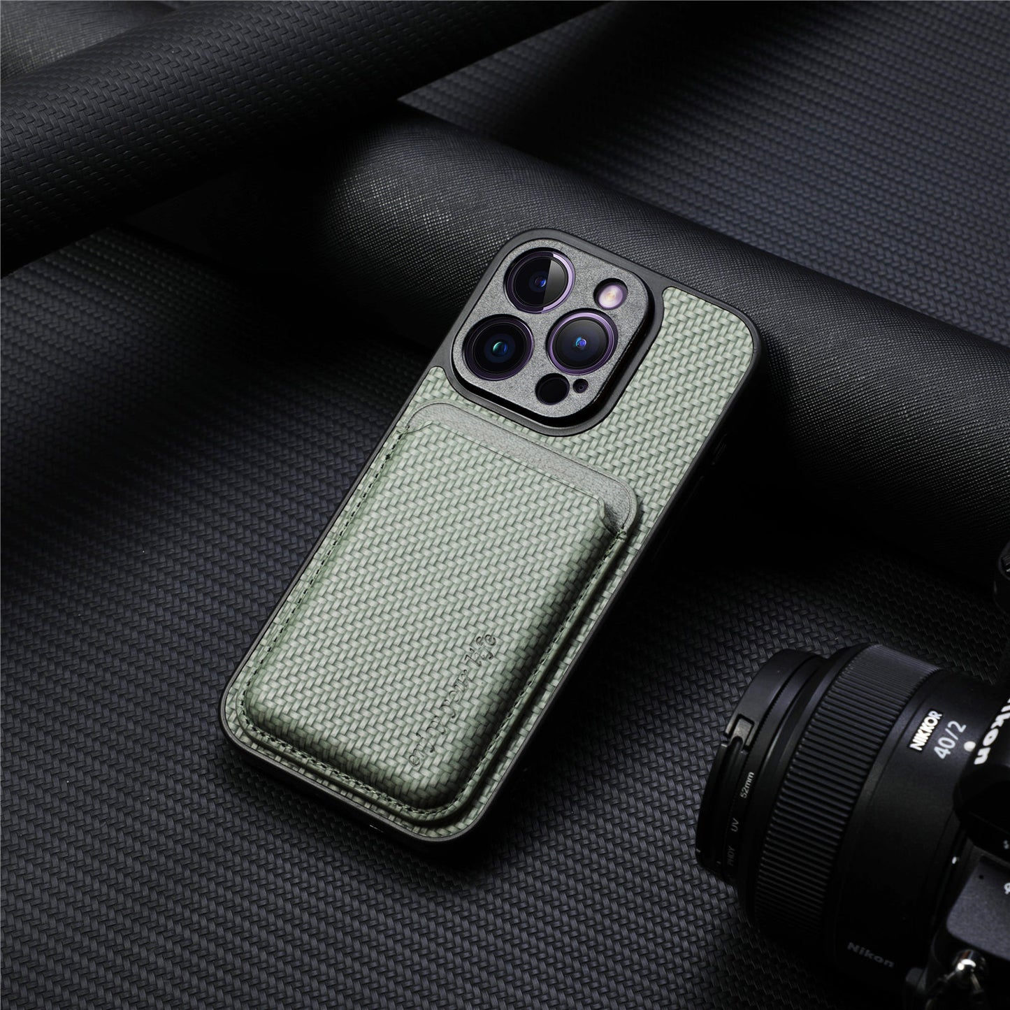 Fiber pattern magnetic card holder Apple phone case