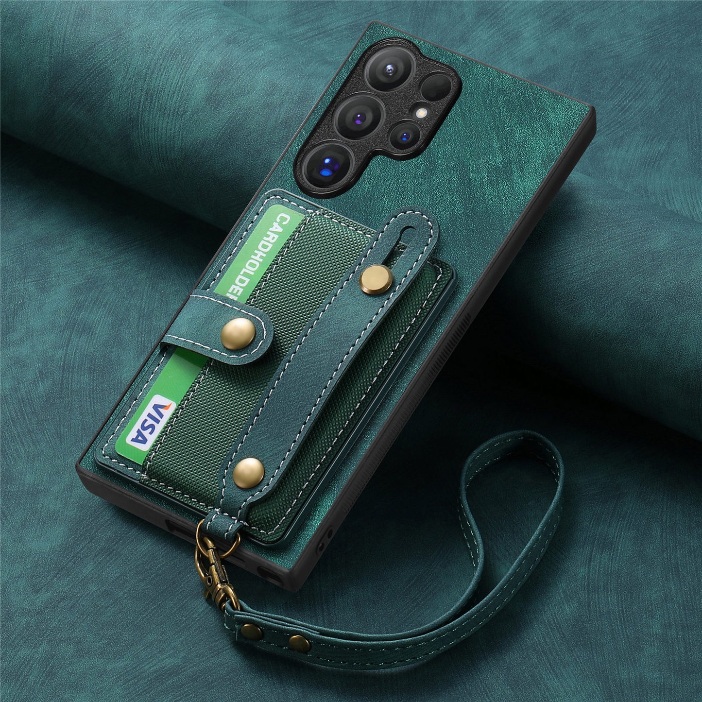 Wristband Lanyard Card Slot Leather Case Samsung Phone Case