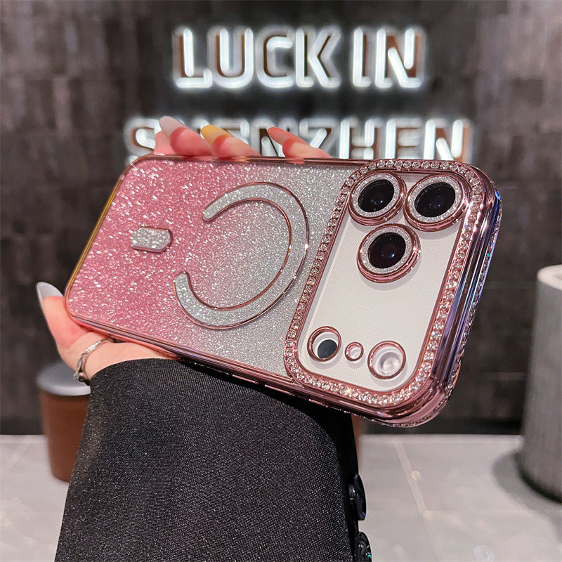 Diamond-studded luxury glitter magnetic iPhone case