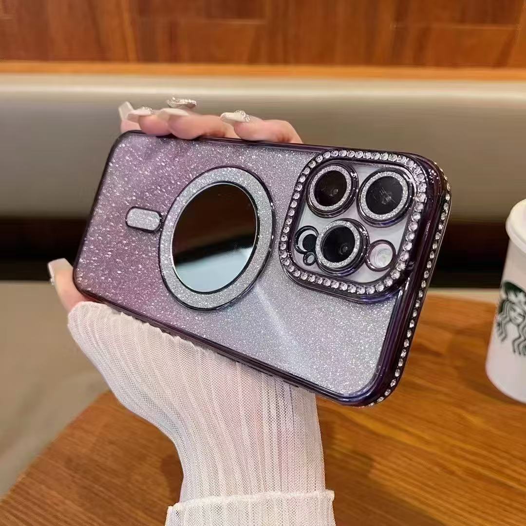 Diamond Magnetic Makeup Mirror Apple Phone Case