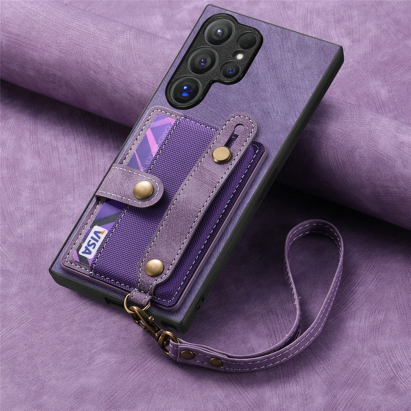 Wristband Lanyard Card Slot Leather Case Samsung Phone Case