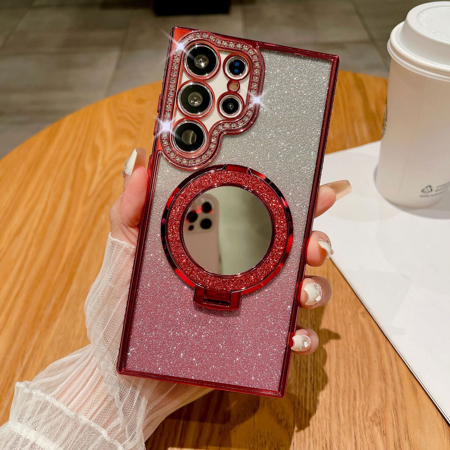 Glitter mirror electroplated rhinestone magnetic Samsung mobile phone case