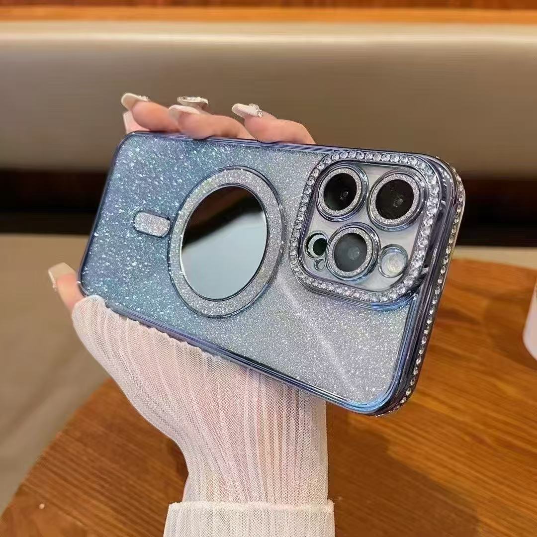 Diamond Magnetic Makeup Mirror Apple Phone Case