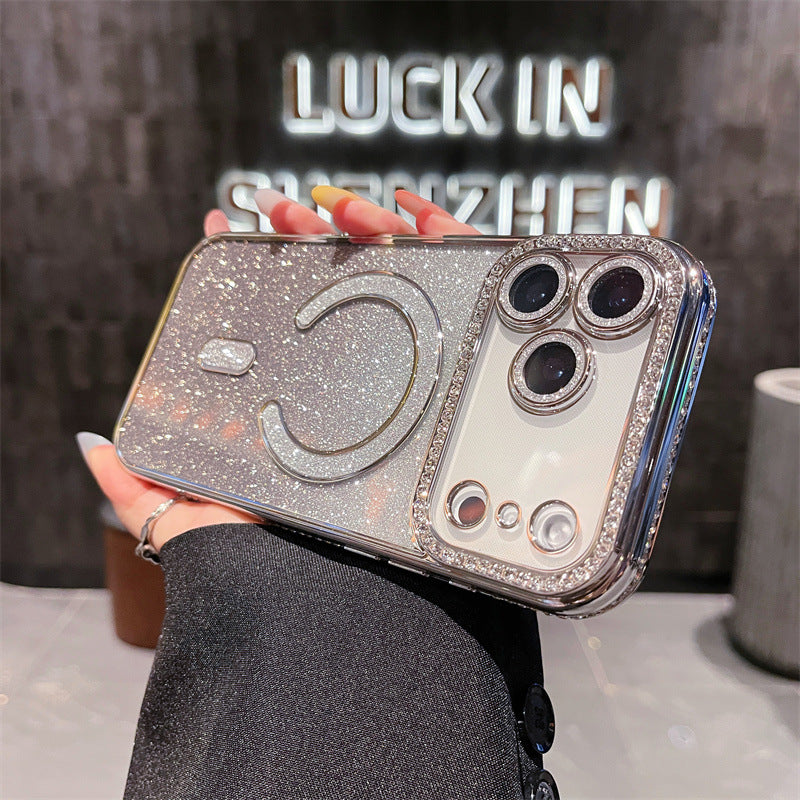Diamond-studded luxury glitter magnetic iPhone case