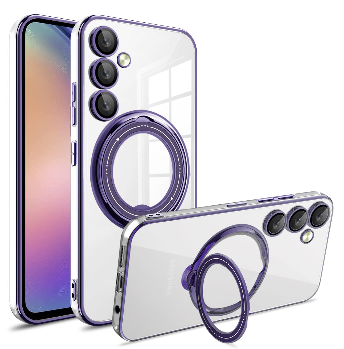 Electroplating transparent bright shield magnetic bracket Samsung mobile phone case