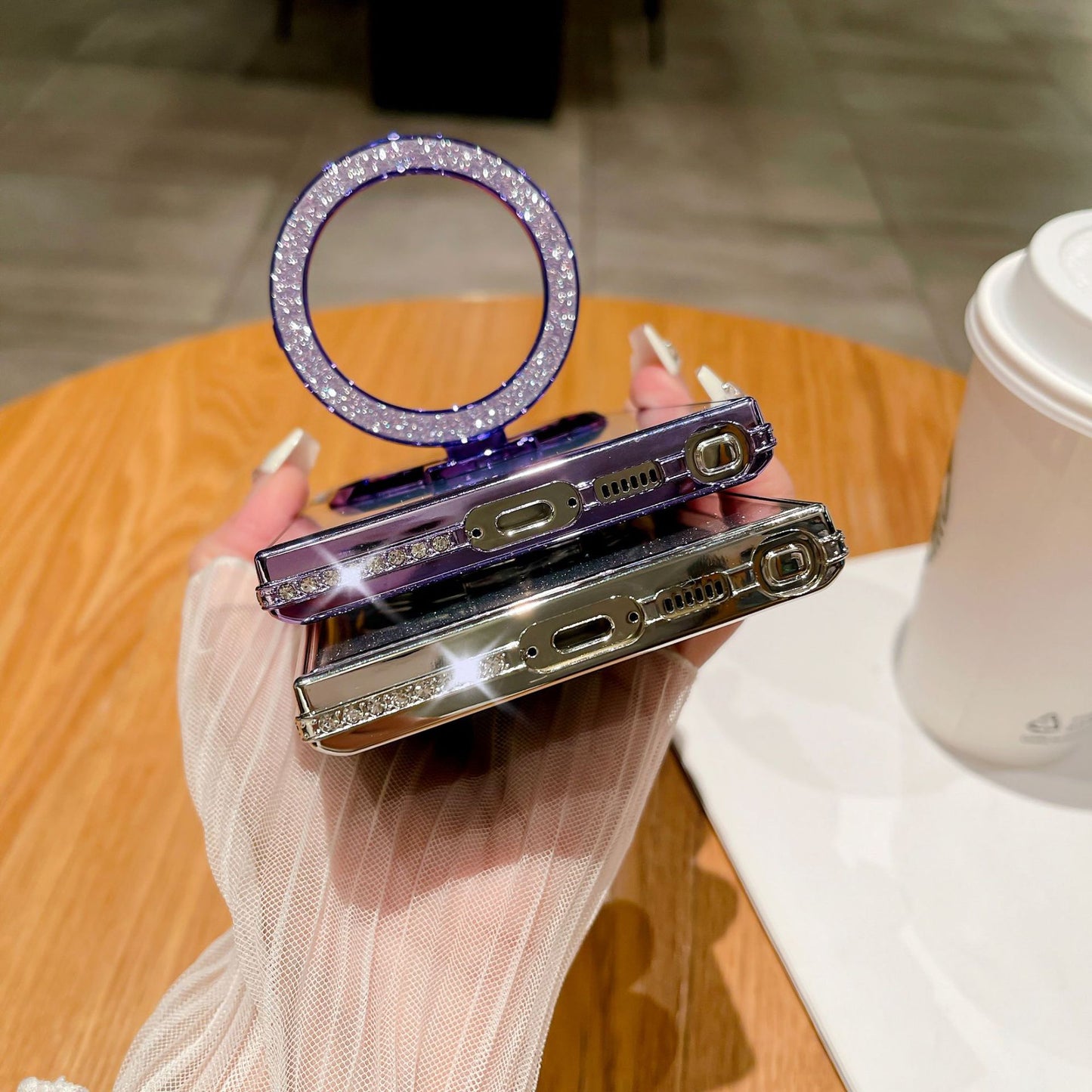 Glitter mirror electroplated rhinestone magnetic Samsung mobile phone case