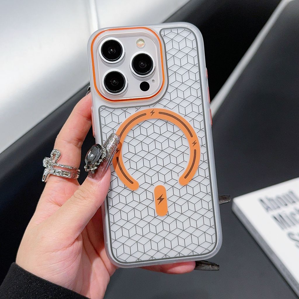 Carved matte skin-feel checkered magnetic iPhone case