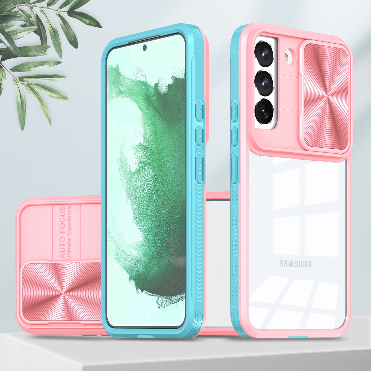 Transparent color-blocked sliding window Samsung phone case