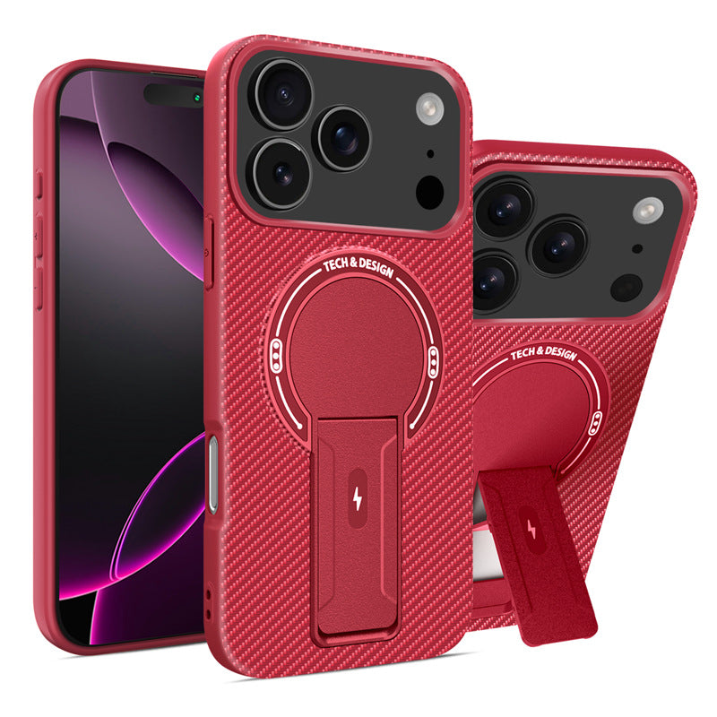 Carbon fiber pattern bracket magnetic Apple phone case