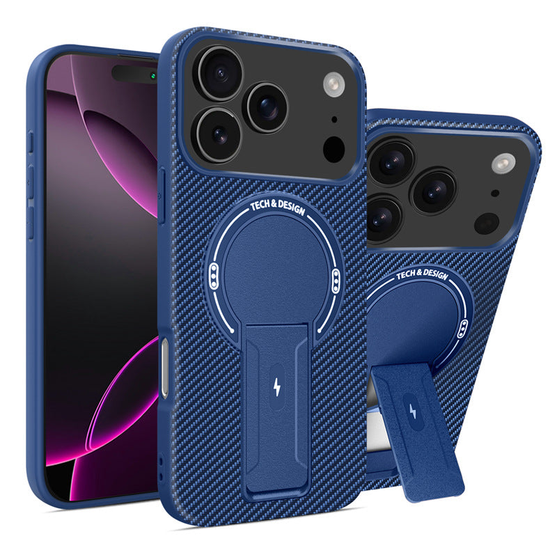 Carbon fiber pattern bracket magnetic Apple phone case