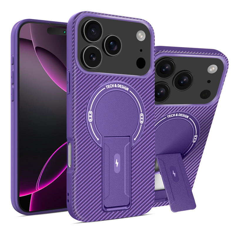 Carbon fiber pattern bracket magnetic Apple phone case