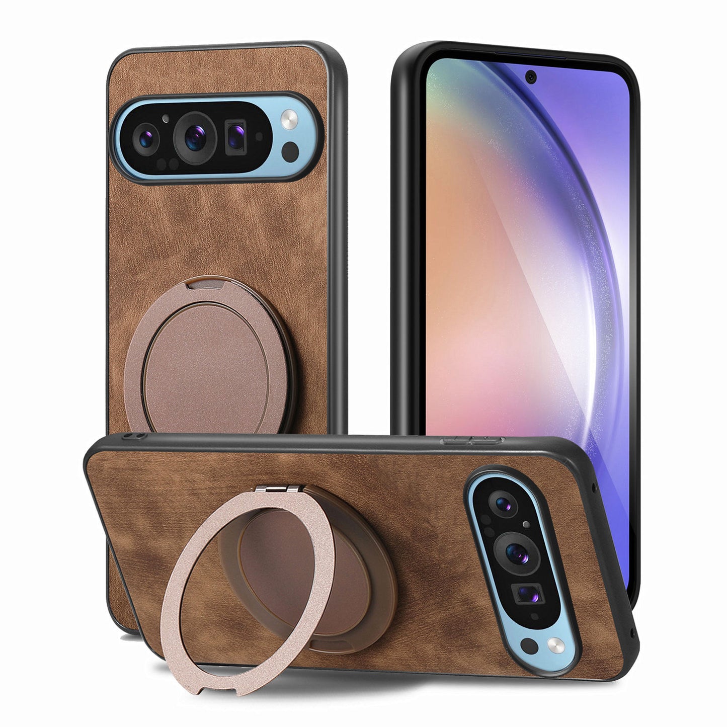 Plain leather magnetic rotating bracket Google pixe phone case