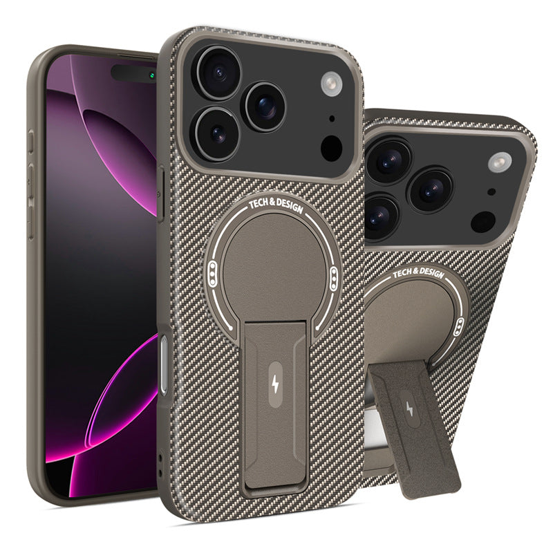Carbon fiber pattern bracket magnetic Apple phone case